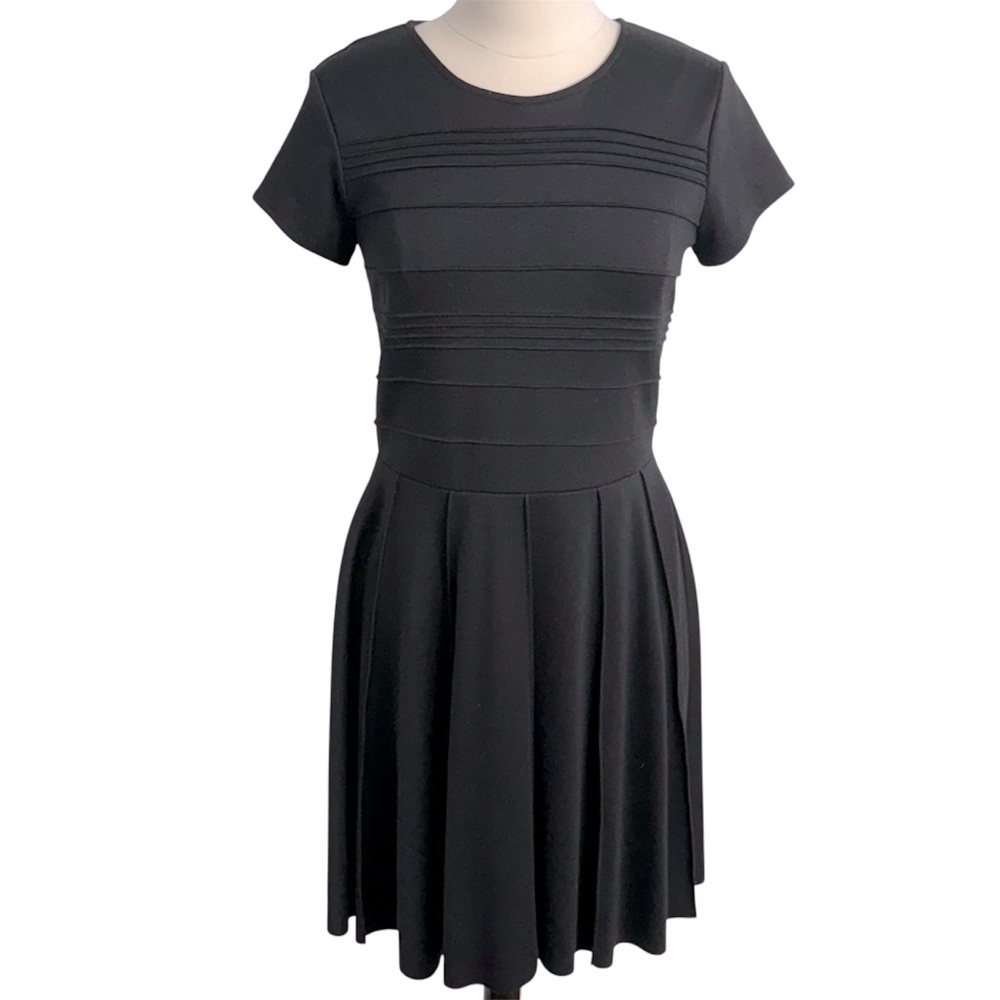 Cato Women's Short Cap Sleeves Ribbed Flared Raw Hem Dress, Black, Size 12